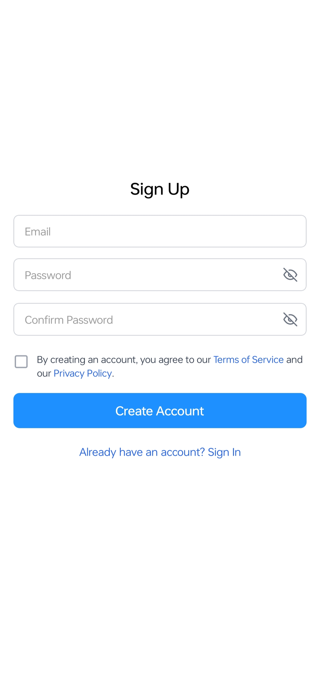 Koyden sign up screen